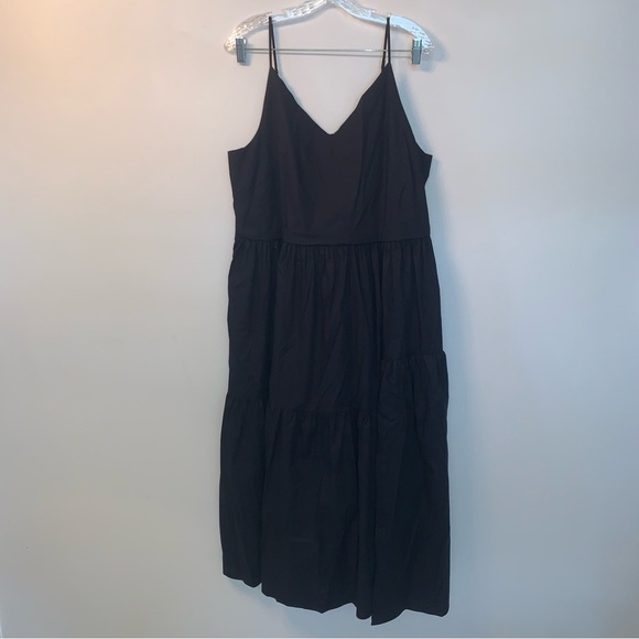 Cuyana Black Tiered Cami Midi Dress Organic Cotton with Pockets XL - Picture 2 of 10